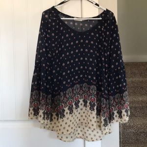 Navy and cream floral top